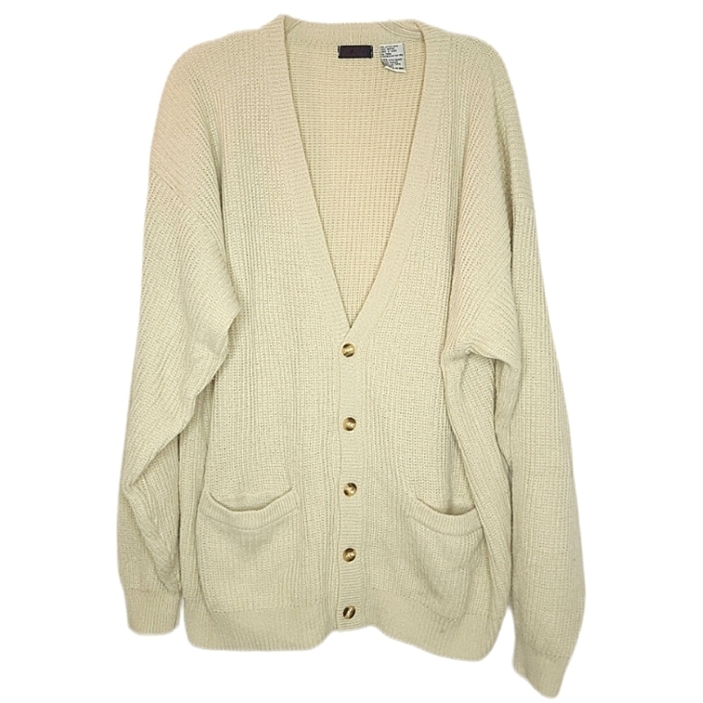 Vintage women's cardigan sweater 2x long sleeve button down cream tan cardigan - Picture 1 of 14